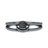Minimalist 6mm Black Onyx Moon Oxidized Ring 925 Sterling Silver