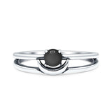 Minimalist 6mm Black Onyx Moon Oxidized Ring 925 Sterling Silver