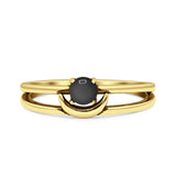 Minimalist 6mm Black Onyx Moon Oxidized Ring 925 Sterling Silver