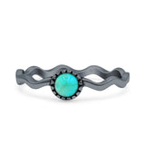 Minimalist 5mm Turquoise Solitaire Oxidized Ring 925 Sterling Silver