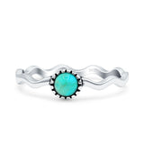 Minimalist 5mm Turquoise Solitaire Oxidized Ring 925 Sterling Silver