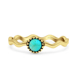 Minimalist 5mm Turquoise Solitaire Oxidized Ring 925 Sterling Silver