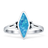 Art Deco Marquoise Oxidized Lab Created Blue Opal  Vintage Style Ring 925 Sterling Silver