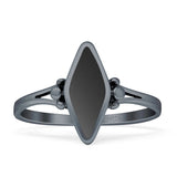 Art Deco Marquoise Oxidized Black Onyx Vintage Style Ring 925 Sterling Silver
