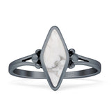 Art Deco Marquoise Oxidized White Buffalo Turquoise Vintage Style Ring 925 Sterling Silver