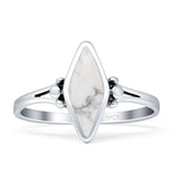 Art Deco Marquoise Oxidized White Buffalo Turquoise Vintage Style Ring 925 Sterling Silver