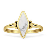Art Deco Marquoise Oxidized White Buffalo Turquoise Vintage Style Ring 925 Sterling Silver
