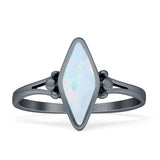 Art Deco Marquoise Oxidized Lab Created White Opal  Vintage Style Ring 925 Sterling Silver