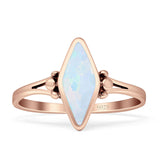 Art Deco Marquoise Oxidized Lab Created White Opal  Vintage Style Ring 925 Sterling Silver