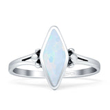 Art Deco Marquoise Oxidized Lab Created White Opal  Vintage Style Ring 925 Sterling Silver