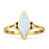 Art Deco Marquoise Oxidized Lab Created White Opal  Vintage Style Ring 925 Sterling Silver