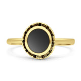 Minimalist 10mm Black Onyx Solitaire Oxidized Ring 925 Sterling Silver