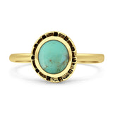 Minimalist 10mm Turquoise Solitaire Oxidized Ring 925 Sterling Silver