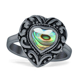 Oxidized Heart Abalone Shell Filigree Ring