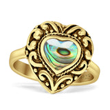 Art Deco 15mm Heart Abalone Shell Filigree Promise Rings Oxidized 925 Sterling Silver
