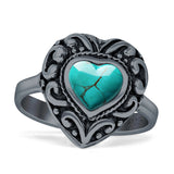 Oxidized Heart Turquoise Filigree Ring