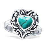 Art Deco 15mm Heart Turquoise Filigree Promise Rings Oxidized 925 Sterling Silver