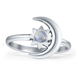 Minimalist 12mm Moon Star Moonstone Ring Oxidized 925 Sterling Silver