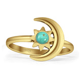 Minimalist 12mm Moon Star Turquoise Ring Oxidized 925 Sterling Silver