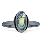 Oval 10mm Abalone Shell Oxidized Solitaire Ring 925 Sterling Silver