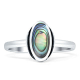 Oval 10mm Abalone Shell Oxidized Solitaire Ring 925 Sterling Silver
