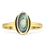 Oval 10mm Abalone Shell Oxidized Solitaire Ring 925 Sterling Silver