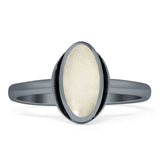 Oval 10mm Moonstone Oxidized Solitaire Ring 925 Sterling Silver