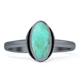 Oval 10mm Turquoise Oxidized Solitaire Ring 925 Sterling Silver