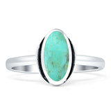Oval 10mm Turquoise Oxidized Solitaire Ring 925 Sterling Silver