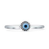 Minimalist 5mm Round Oxidized Mother Of Pearl Evil Eye Ring 925 Sterling Silver
