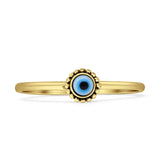 Minimalist 5mm Round Oxidized Mother Of Pearl Evil Eye Ring 925 Sterling Silver