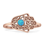 Round Lab Created Blue Opal Hamsa Hand Ring
