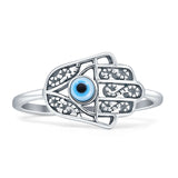 Minimalist 10mm Hamsa Hand Ring Oxidized 925 Sterling Silver