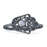 Round Moonstone Hamsa Hand Ring
