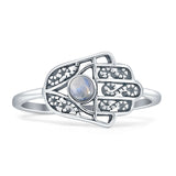 Round Moonstone Hamsa Hand Ring