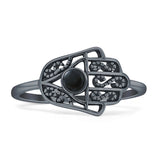 Round Black Onyx Hamsa Hand Ring