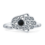 Round Black Onyx Hamsa Hand Ring