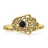 Minimalist 10mm Round Black Onyx Hamsa Hand Ring Oxidized 925 Sterling Silver
