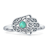 Minimalist 10mm Round Turquoise Hamsa Hand Ring Oxidized 925 Sterling Silver