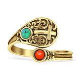 Minimalist 13.8mm Oxidized Turquoise & Coral Floral Cross Rings 925 Sterling Silver