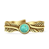 Vintage Style 5mm Round Turquoise Feather Ring Oxidized 925 Sterling Silver