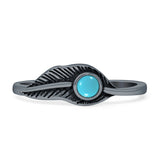 Vintage Style 6mm Turquoise Oxidized Feather Ring 925 Sterling Silver