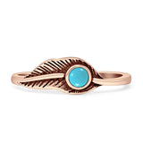 Vintage Style 6mm Turquoise Oxidized Feather Ring 925 Sterling Silver