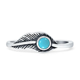 Vintage Style 6mm Turquoise Oxidized Feather Ring 925 Sterling Silver