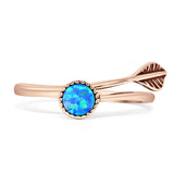 Round 10mm Lab Created Blue Opal Twisted Rope Feather Ring Oxidized 925 Sterling Silver