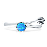 Round 10mm Lab Created Blue Opal Twisted Rope Feather Ring Oxidized 925 Sterling Silver