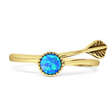 Round 10mm Lab Created Blue Opal Twisted Rope Feather Ring Oxidized 925 Sterling Silver