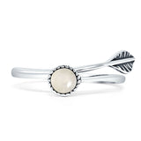 Round 10mm Moonstone Twisted Rope Feather Ring Oxidized 925 Sterling Silver