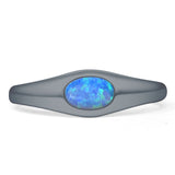 Oval 6mm Lab Created Blue Opal Signet Bold Ring Solitaire 925 Sterling Silver
