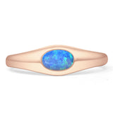 Oval 6mm Lab Created Blue Opal Signet Bold Ring Solitaire 925 Sterling Silver